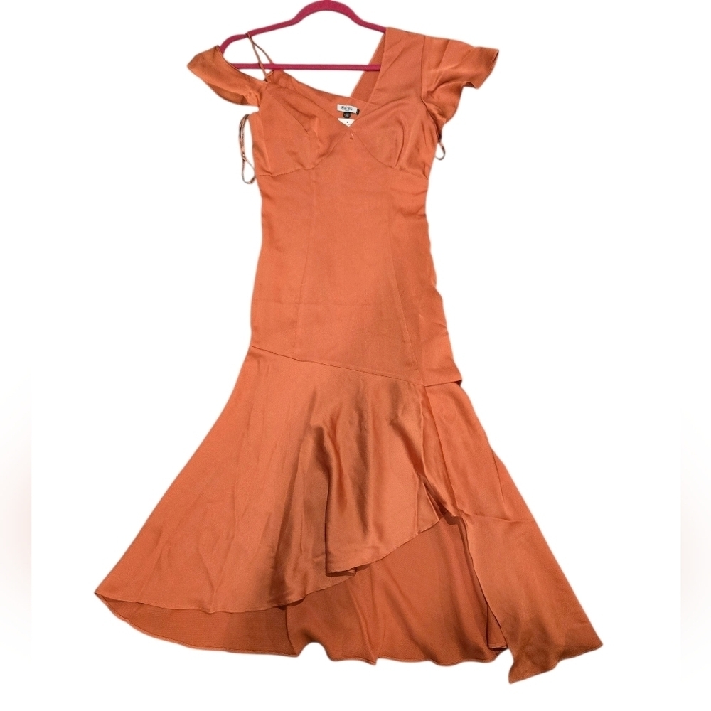 NWT Chi Chi London Asymmetrical Orange Women's Dress Sz 4 Us